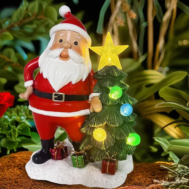 sm251428 resin+pp (new design) solar santa claus with with gift bag resin statue (1)