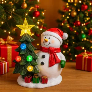 sm251429 resin+pp (new design) solar snowman & christmas tree resin statue (1)