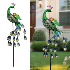 sm25377 iron+pp solar metal peacock decortative stake light (1)