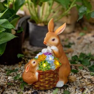 sm25654 resin powered twin rabbits freestanding solar light