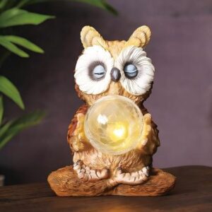 sm25657 resin powered owl ball freestanding solar light