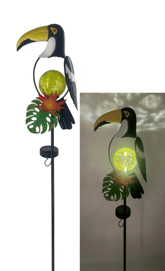 sm25868 iron + pp+glass big billed bird solar stake light (2)