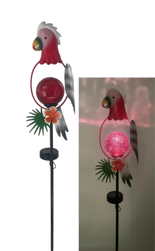 sm25868b iron + pp+glass parrot solar stake light (2)