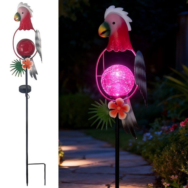 SM25868B Metal with Glass Ball Parrot Decorative Solar Stake Light