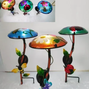sm25986 iron + glass mushroom solar stake light