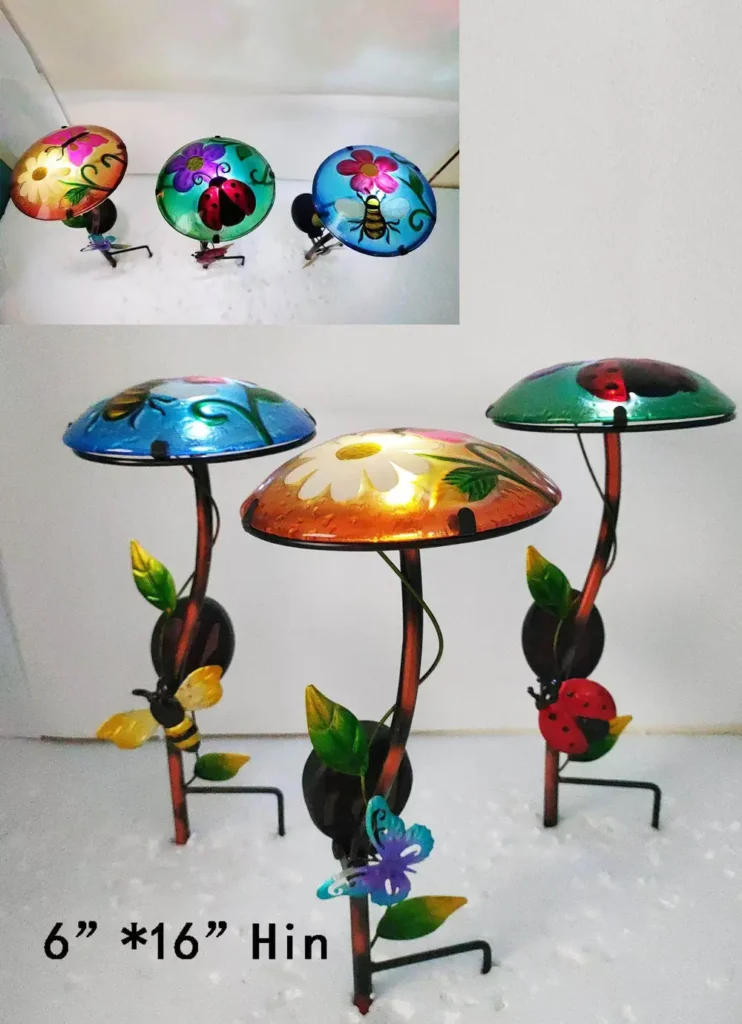 sm25986 iron + glass mushroom solar stake light
