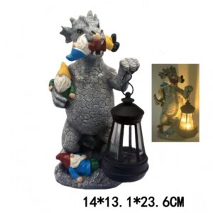 sm26002a resin solar dinosaur lantern statue – gnome in mouth style