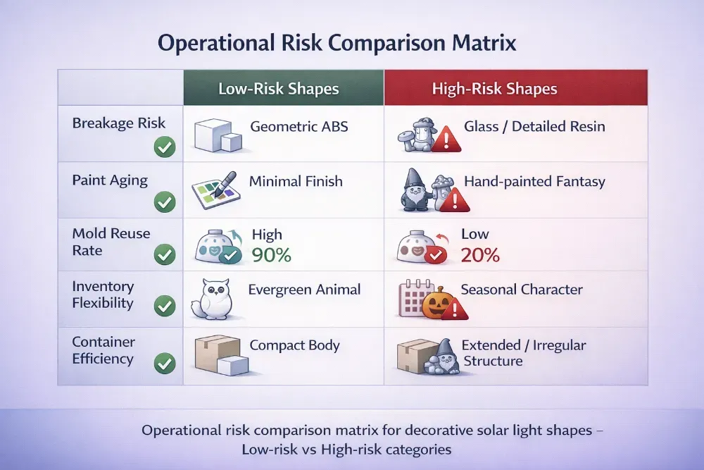 1.3 operational risk comparison matrix for decorative solar light shapes low risk vs high risk categories