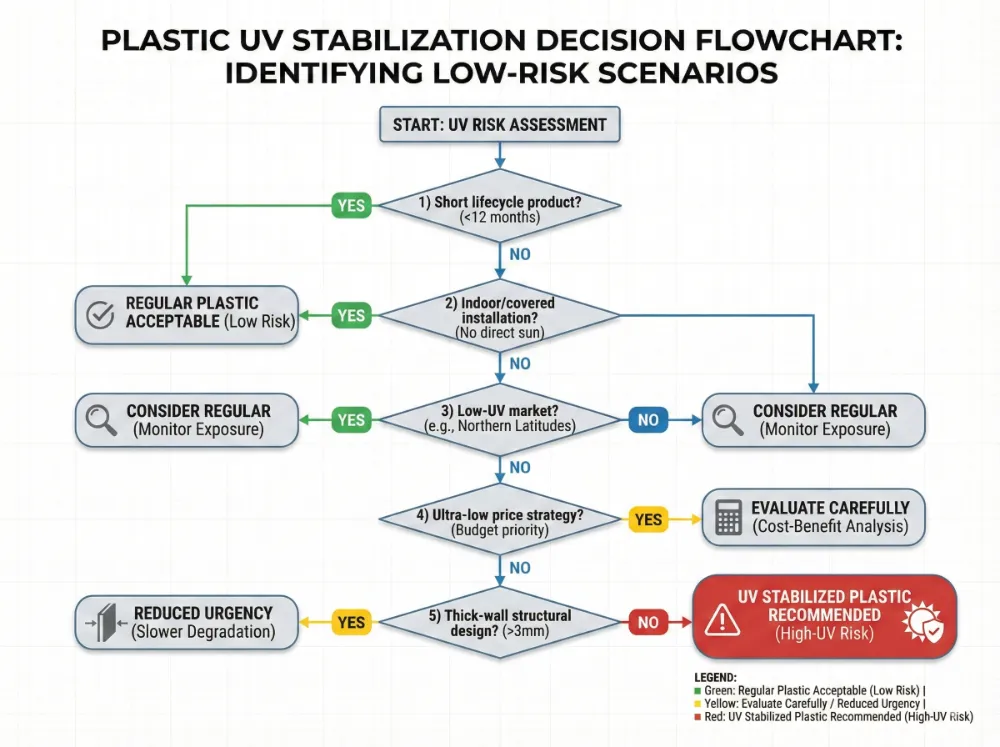 17 decision flowchart showing five scenarios where uv stabilization may not be necessary