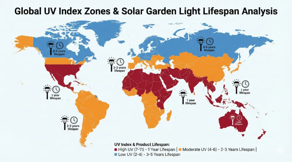 3 global uv index map showing high, moderate, and low uv zones affecting plastic outdoor product lifespan