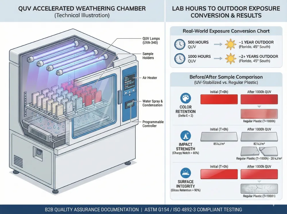 5 quv accelerated weathering test showing how laboratory hours translate to real world outdoor exposure time