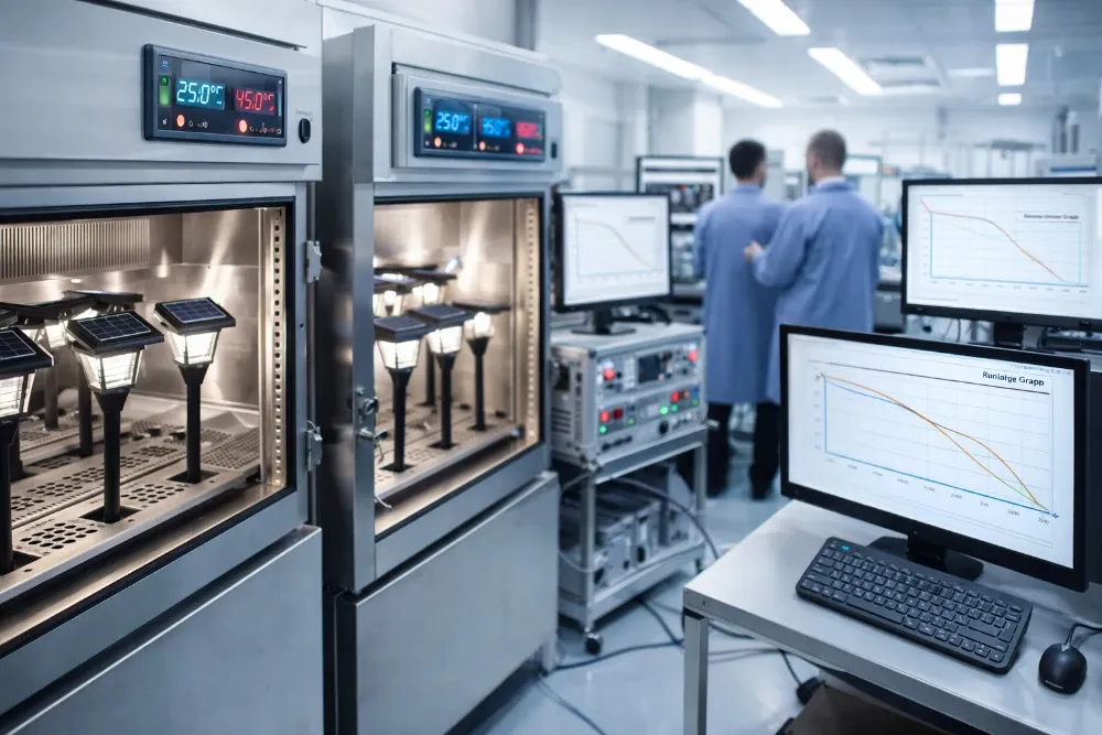 factory endurance testing for solar garden light battery runtime verification