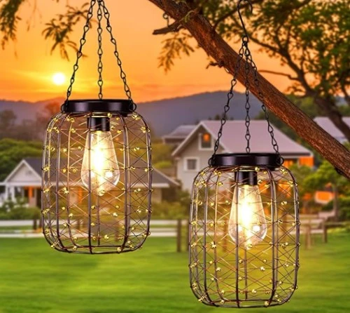 2 copper hanging solar lantern