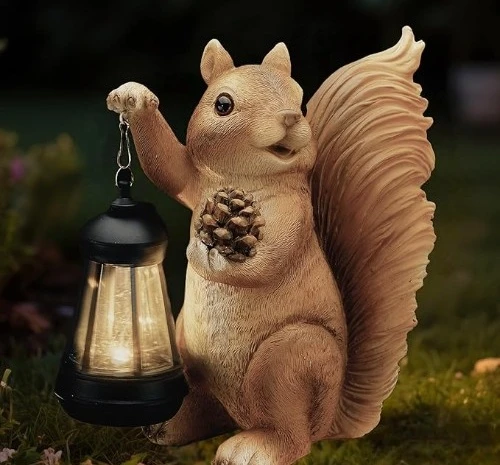 3. solar squirrel sculpture with lantern