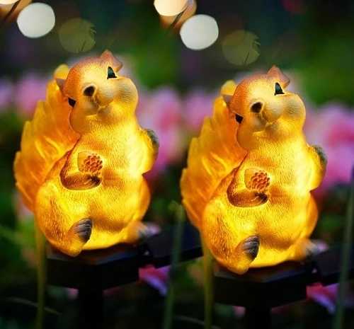 4. smiling solar squirrel garden lights