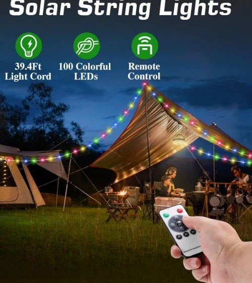 5 2 in 1 led multicolor solar camping string lights