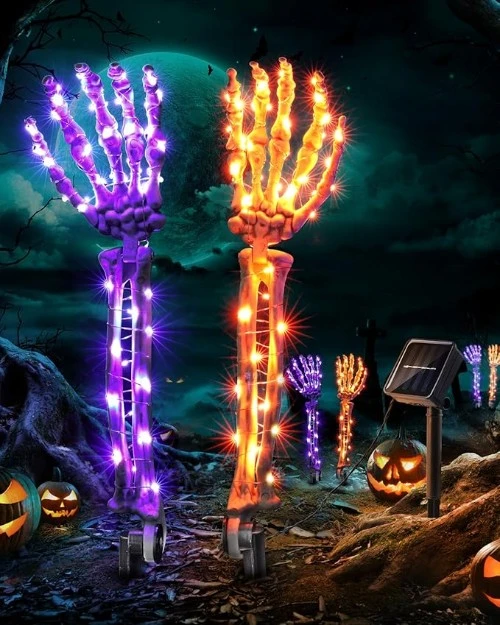 5 skeleton hands fairy stake lights