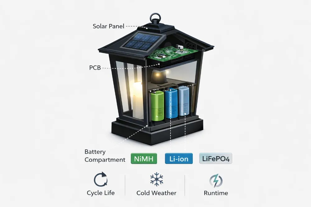 battery options for long runtime cemetery solar lights nimh vs li ion vs lifepo4