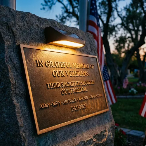 bronze style memorial plaques honoring veterans