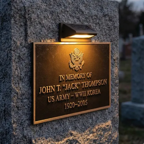 engraved memorial plates displaying names and service years