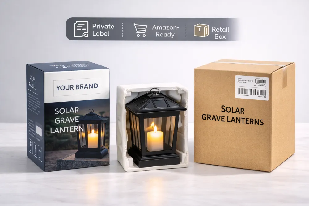 private label and amazon ready packaging options for cemetery solar lights