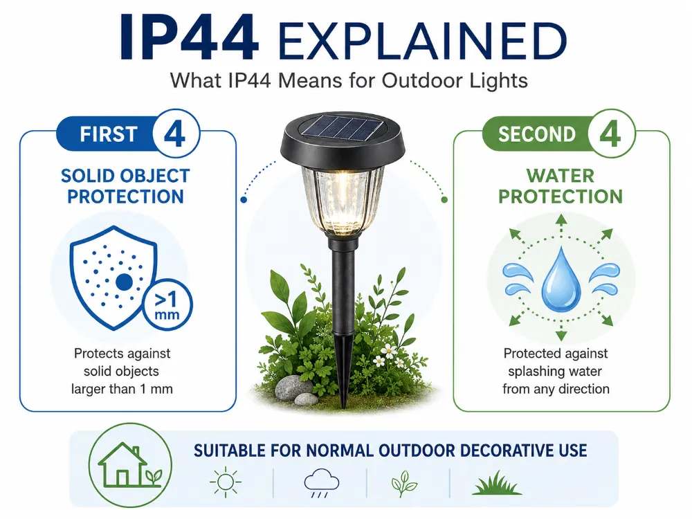 IP44 rating explained for outdoor decorative solar garden lights