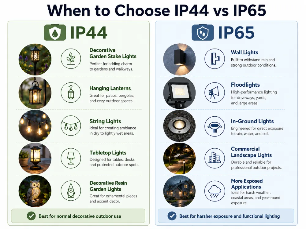 When to choose IP44 vs IP65 for outdoor solar garden lights decision guide